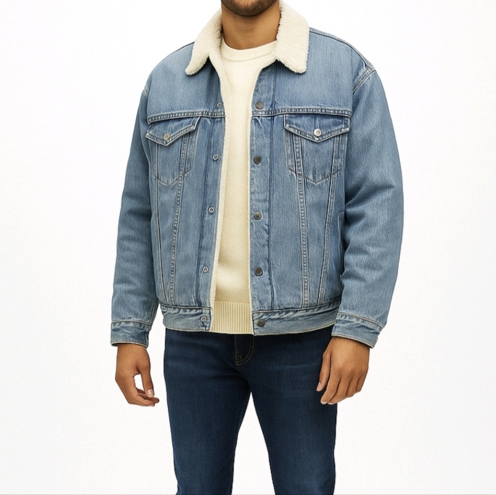 Levi's Men's Silver Tab Denim Jacket Sherpa Lined Long Sleeve Snap Front Size M